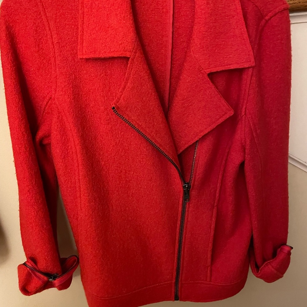 Tahari Size M tomato red wool “moto” jacket